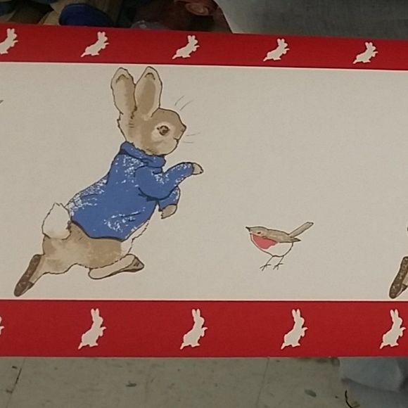 Beatrix Potter Themed Wallpaper Border Red Edge PrePasted 5 Yd Roll Peter Rabbit - Picture 2 of 3